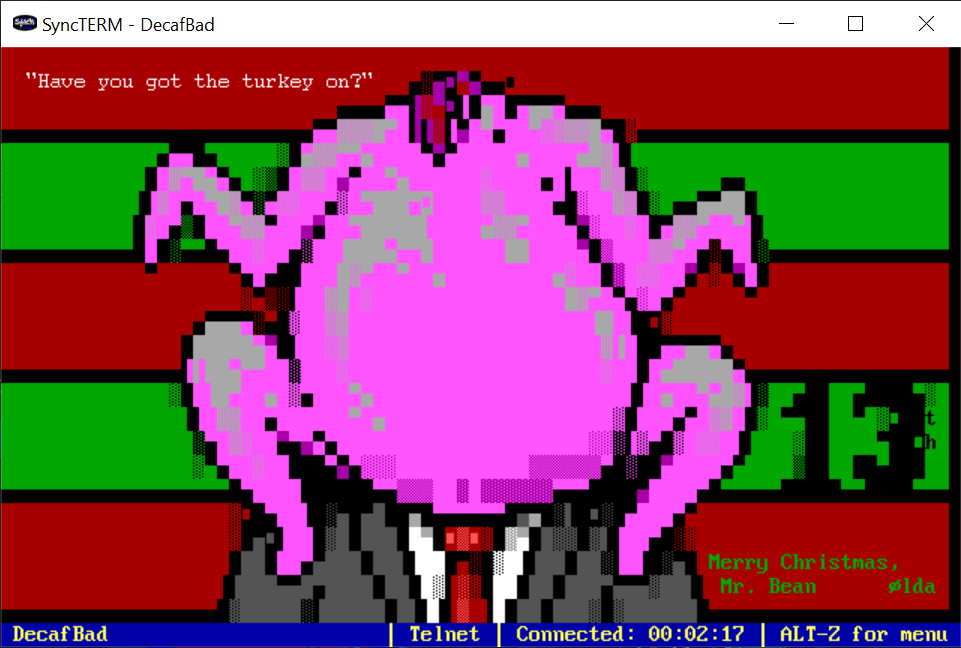 Some hapless loser has somehow managed to get their head entirely stuck inside a comically oversized Christmas turkey