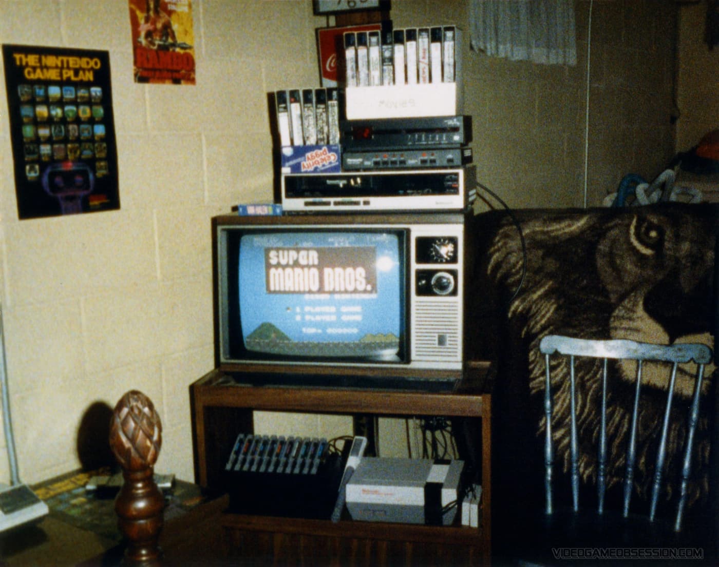 an nes setup on an 80s style crt tv